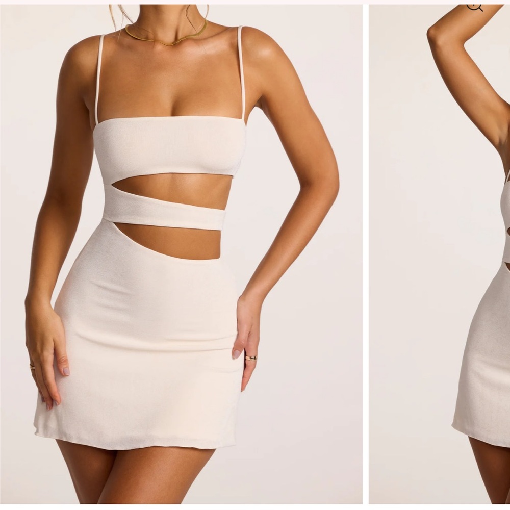 oh polly Textured Jersey Cut-Out A-Line Mini Dress in Ivory nwt
